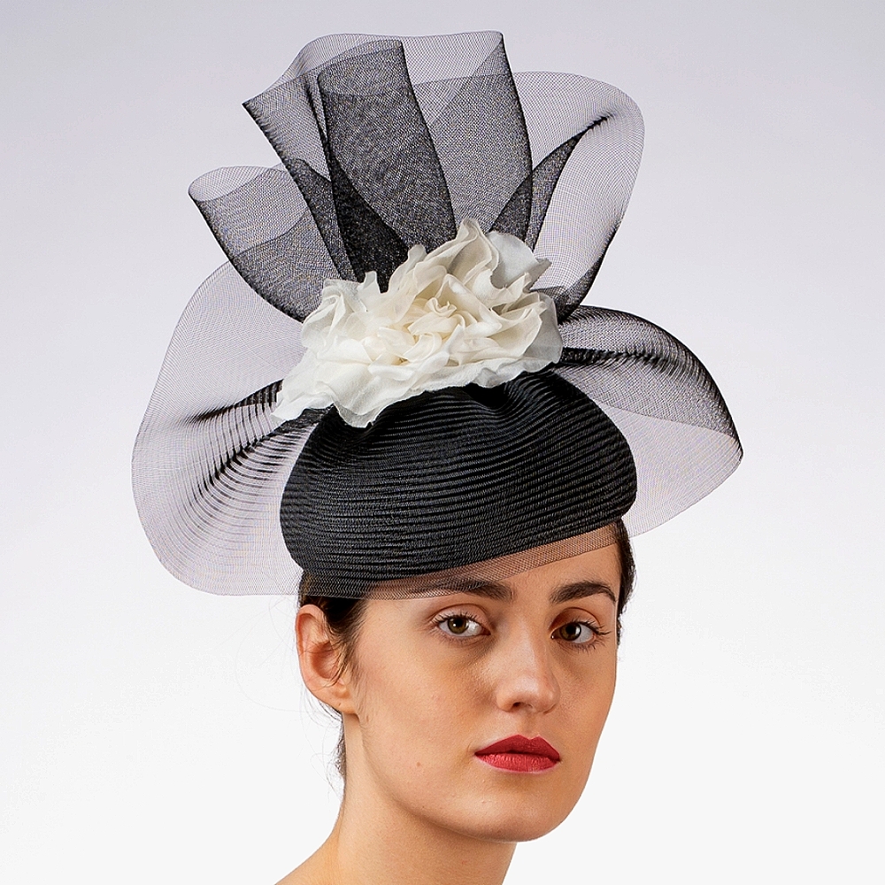 Beloved Millinery Couture Black White Flower Pillbox Hat Church Funeral Brunch - Picture 3 of 8